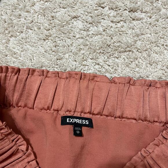 Express Size XS Orange Ruffle Satin Off Shoulder Top - Picture 4 of 5